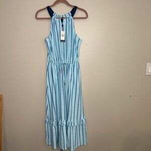 Cabana Life Nautical Tie Waist Maxi Dress Size Small Blue Stripe NWT Beach